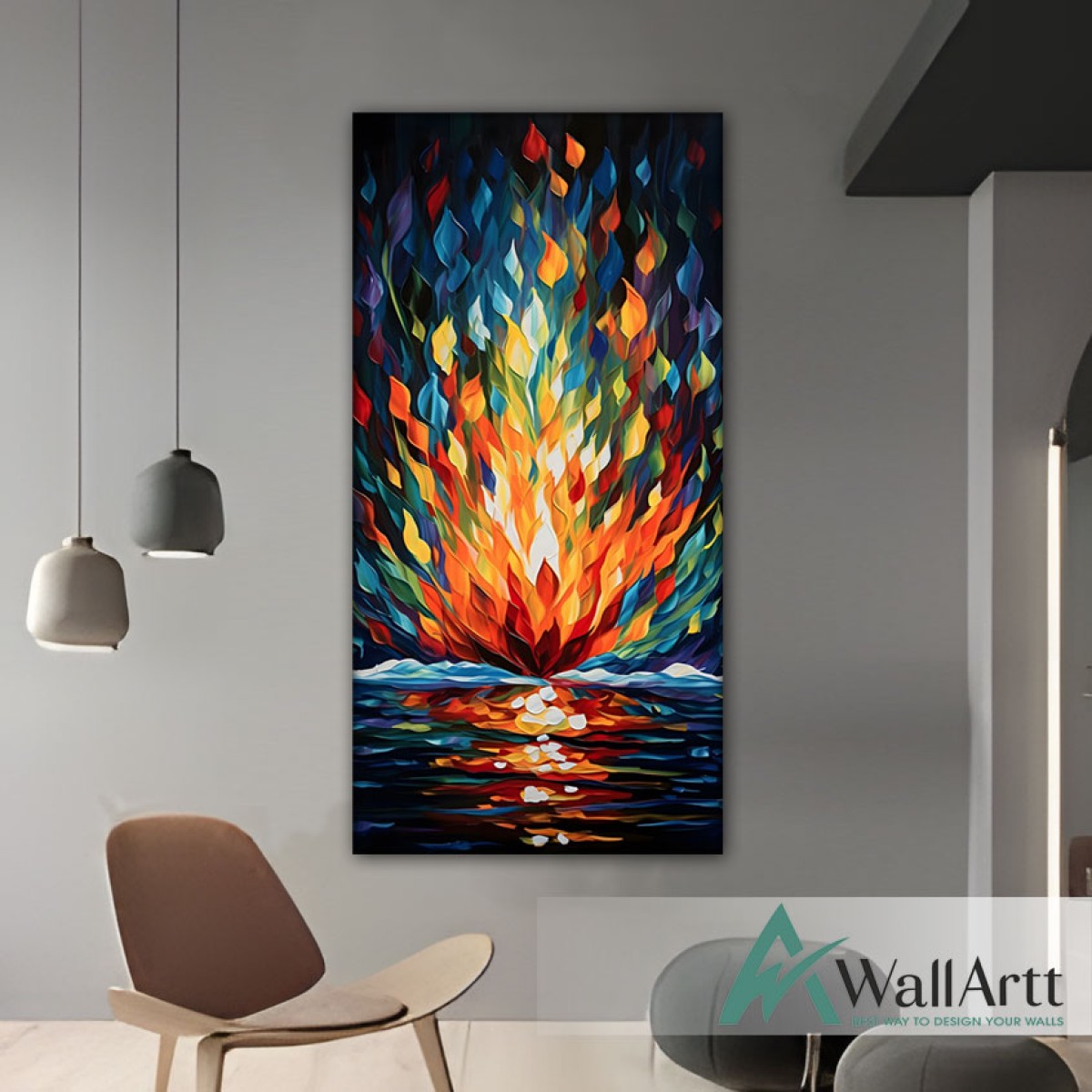 Abstract Orange Flame II 3d Heavy Textured Partial Oil Painting - Wall Art